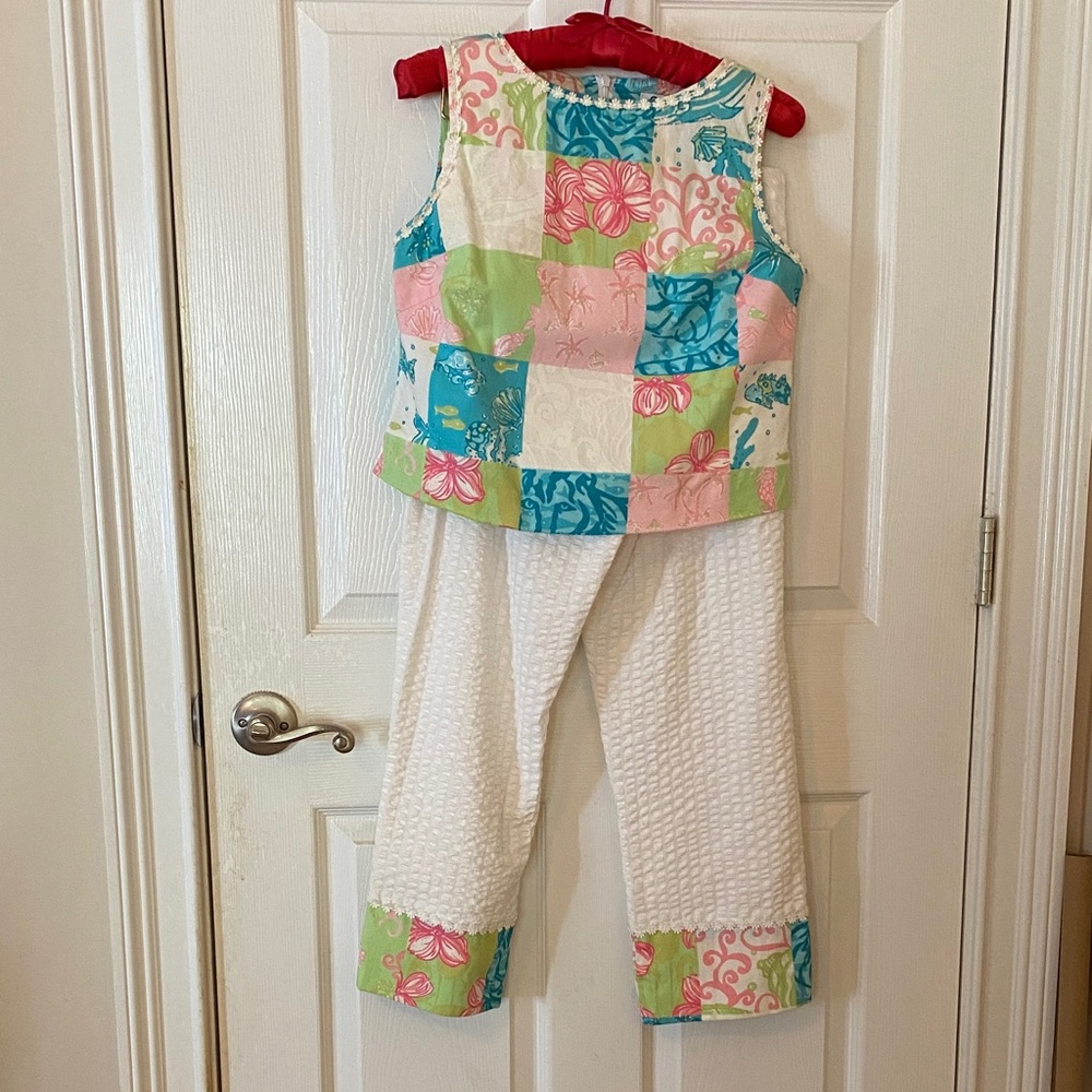 Lilly Pulitzer Patchwork Print Capri Set in Pink, Green & Blue Sz 4/6